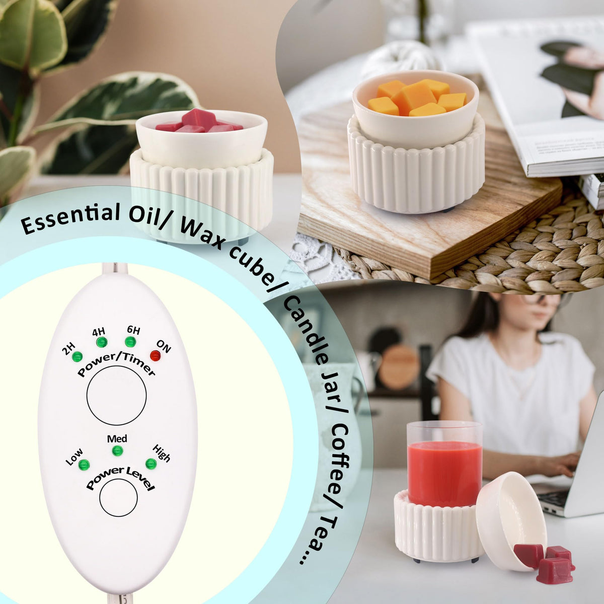 Victoria Aroma wax warmer side view highlights timer function and elegant finish.