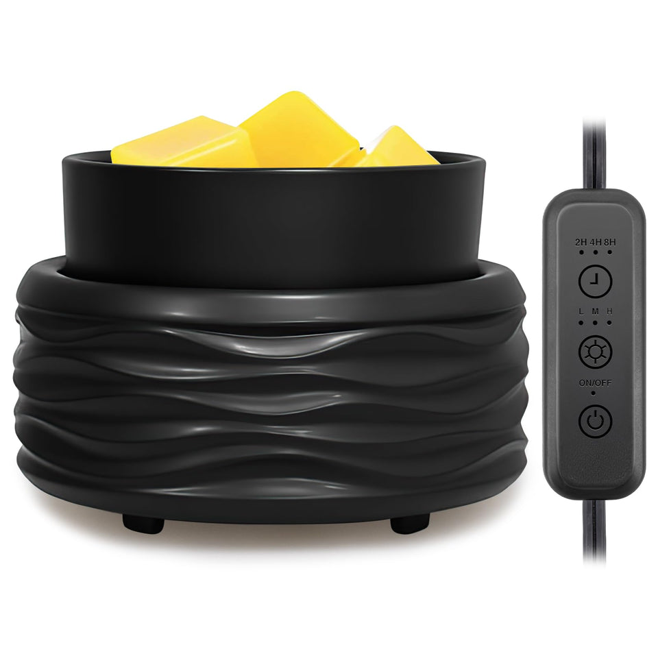 Victoria Aroma ceramic wax melt warmer with wave pattern enhances room ambiance with safe, even melting.