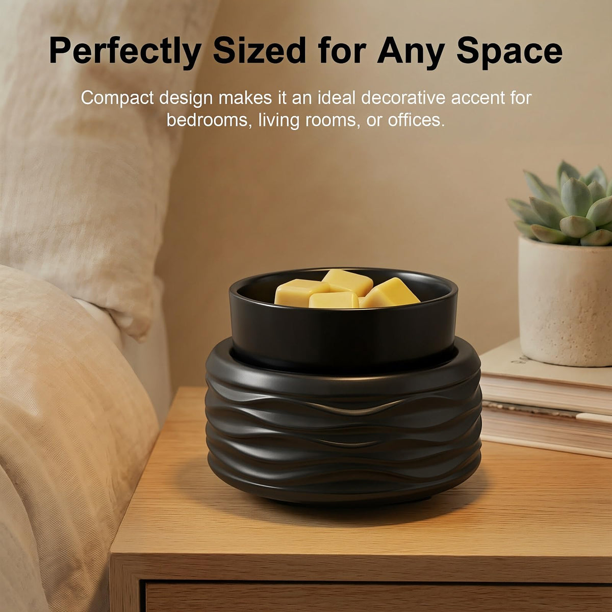 Victoria Aroma multi-space wax melter is ideal for bedrooms, kitchens, and offices.