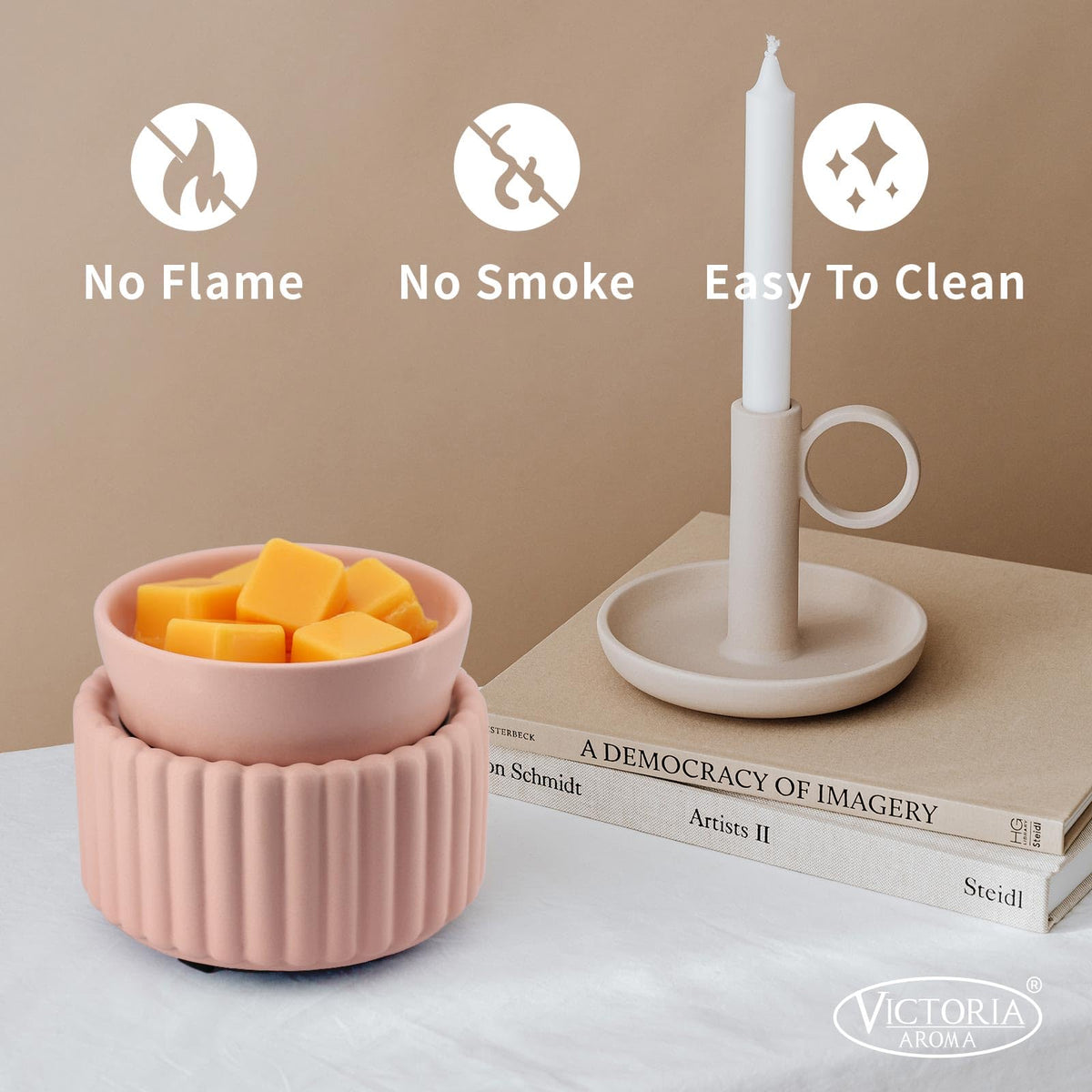 Victoria Aroma warming-plate candle-burner delivers steady warmth for long-lasting aroma.
