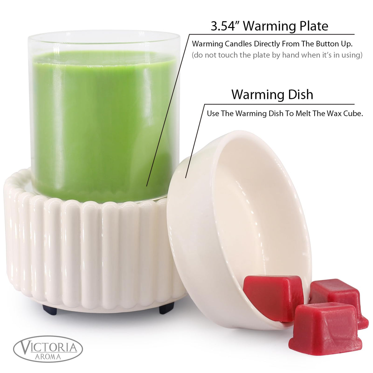 Victoria Aroma wax warmer with removable dish for easy refills and cleaning
