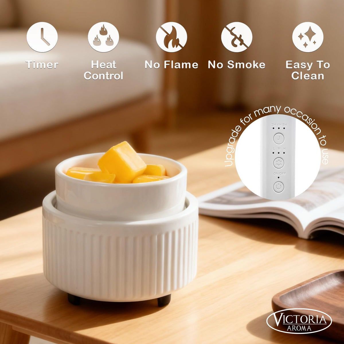 VICTORIA AROMA adjustable heat settings let you control intensity.