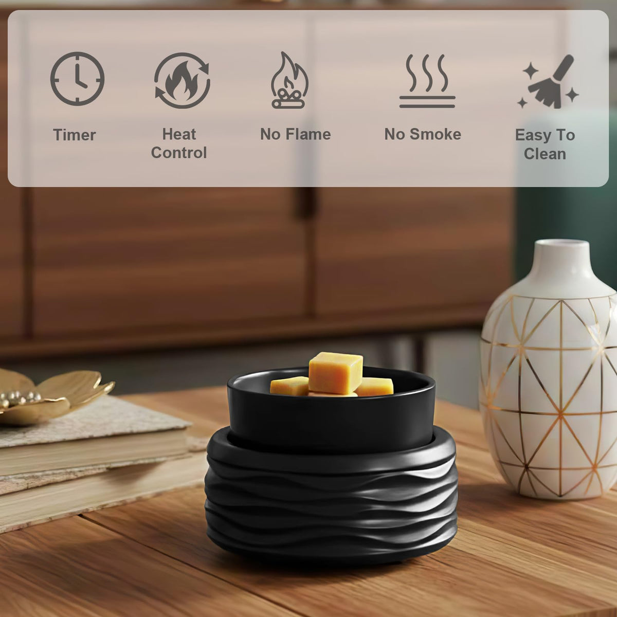 Victoria Aroma wax warmer timer highlights customizable fragrance duration for cozy evenings.