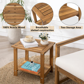 VICTORY RELAX solid acacia side table assembly view, quick set up in minutes
