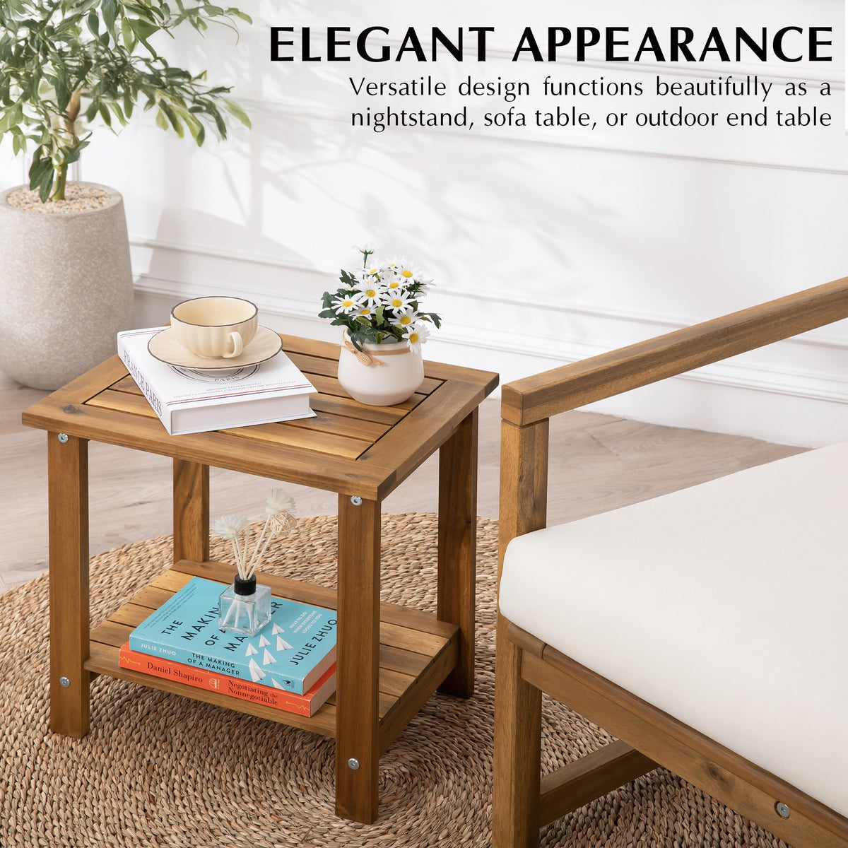 VICTORY RELAX solid acacia side table indoor living room pairing, sleek and sturdy