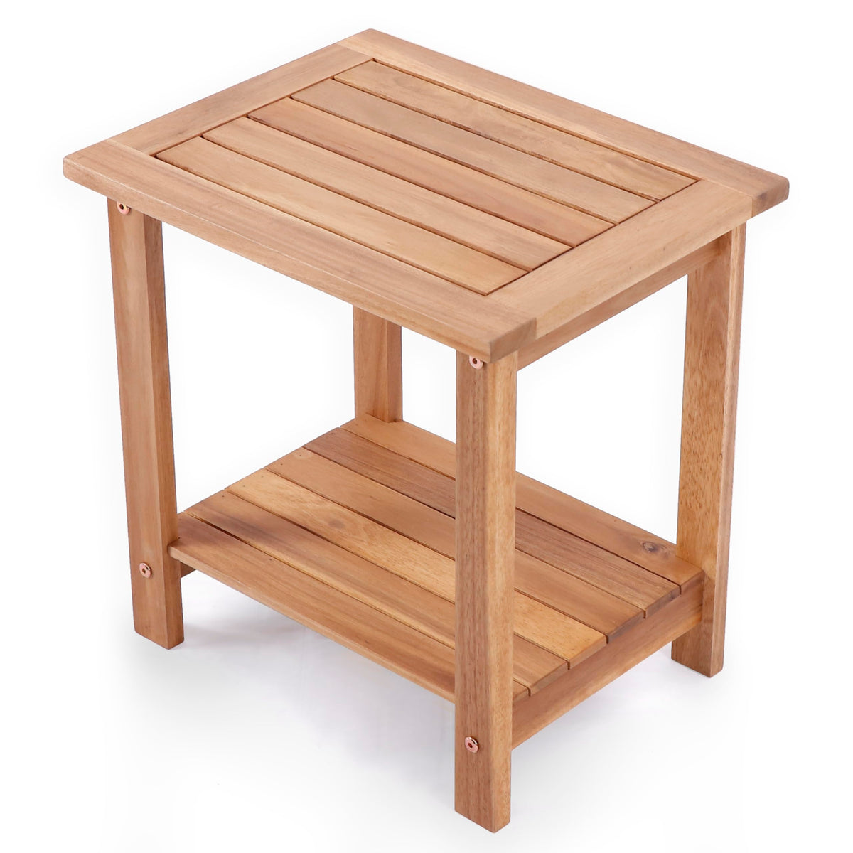VICTORY RELAX solid acacia side table top view, ideal for compact living rooms