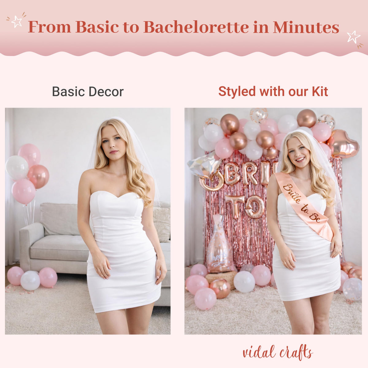 Vidal Crafts Pink White Rose Gold Balloons, versatile decor for any venue.