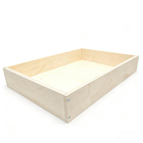 Viecam replacement drawer box front view shows the 14W x 19D size for standard cabinets.