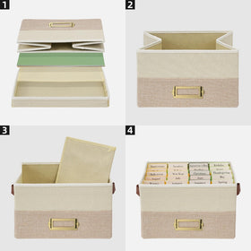 Large-capacity organizer resting on a shelf, storing cards and keepsakes.