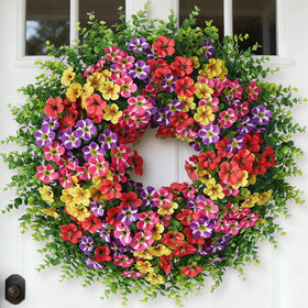 VIERENA 26inch eucalyptus morning glory wreath for front door, vibrant color and welcoming focal point.