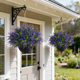 VIERENA eucalyptus hanging basket for outdoor decor with lifelike texture.