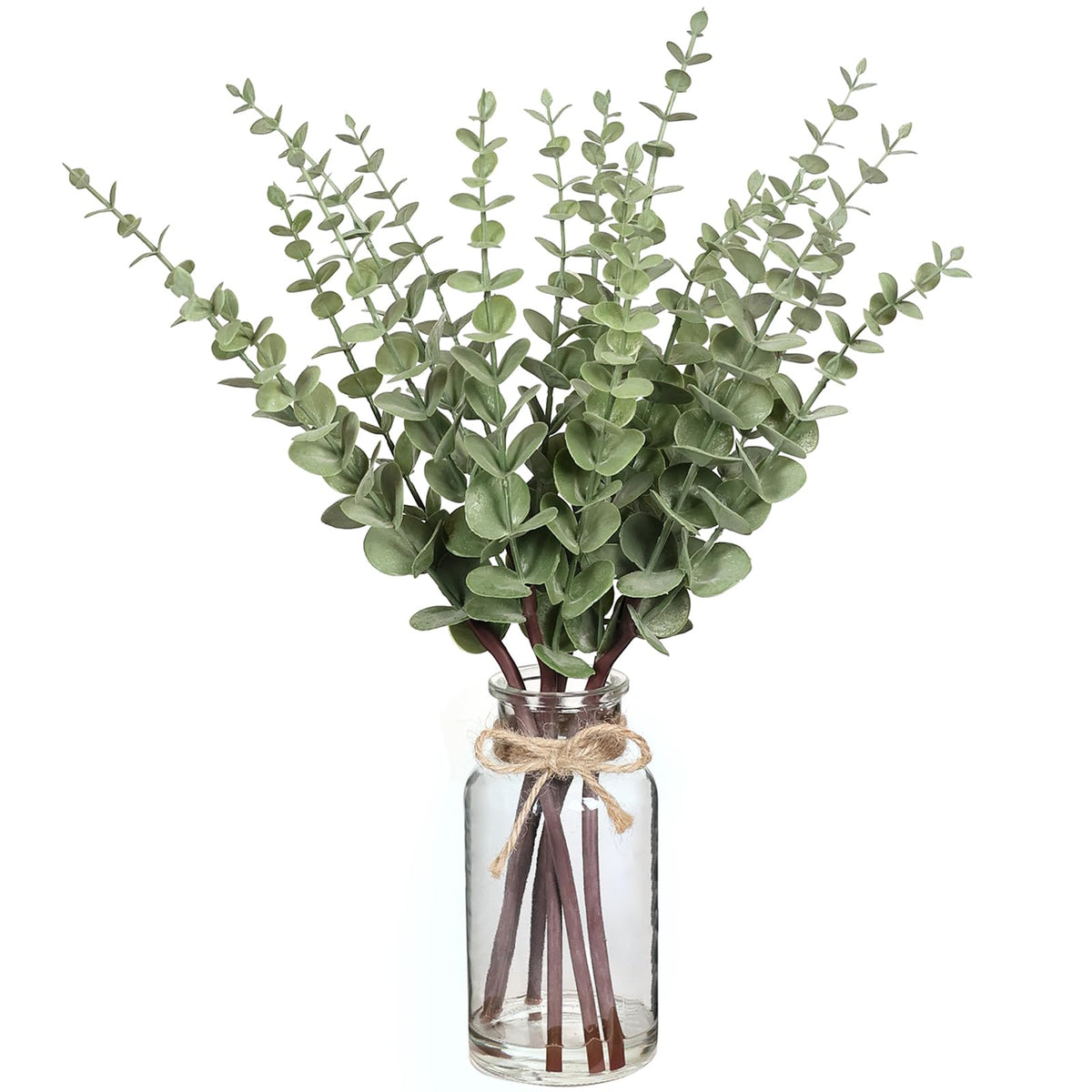 Vierena artificial eucalyptus stems in glass vase with sage green centerpiece for elegant tables
