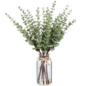 Vierena artificial eucalyptus stems in glass vase with sage green centerpiece for elegant tables