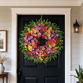 VIERENA artificial morning glory wreath with silk flowers, lifelike texture for outdoor or indoor décor.