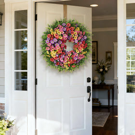 VIERENA durable outdoor wreath with eucalyptus leaves, resists sun and rain for year-round display.