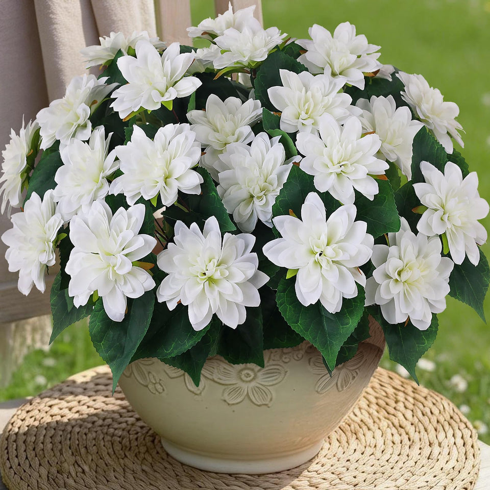 VIERENA eight-bundle artificial dahlia outdoors in white for year-round color