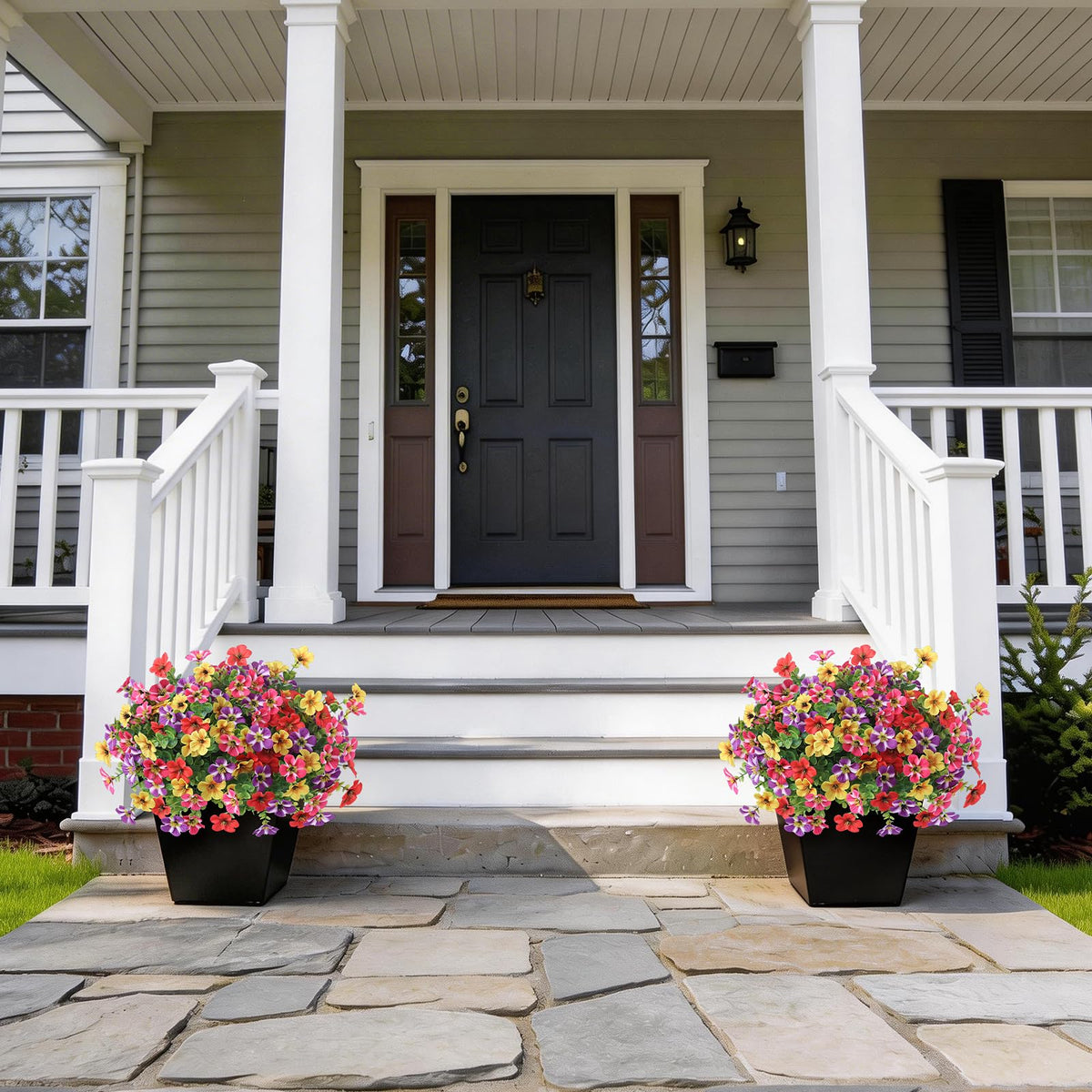 VIERENA entryway front door decor with two topiary pots