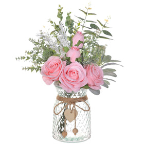 VIERENA faux flowers in vase pink roses centerpiece for cozy living room decor