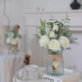 VIERENA faux flowers with vase: eucalyptus accents add natural elegance