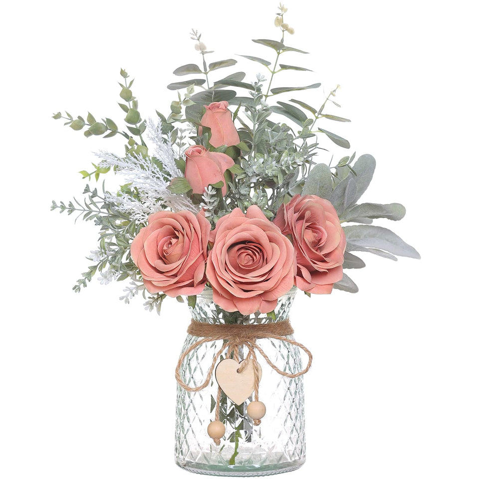 VIERENA silk roses centerpiece with vase for timeless farmhouse decor
