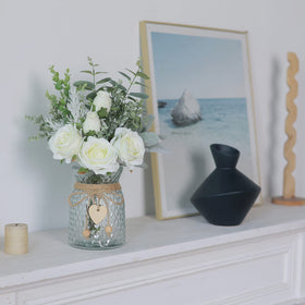VIERENA faux flowers with vase: flocked lambs ear for rustic charm