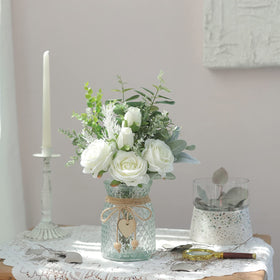 VIERENA faux flowers with vase: glass vase with heart pendants enhances decor