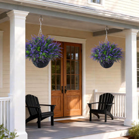 VIERENA hanging baskets by a window enhance garden ambiance.