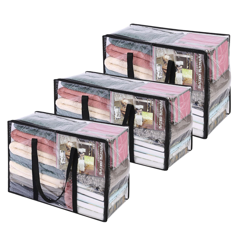 Vieshful three-pack clear storage bags displayed for organized closet storage.