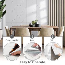 Vieshful marble-look finish brightens small spaces affordably.