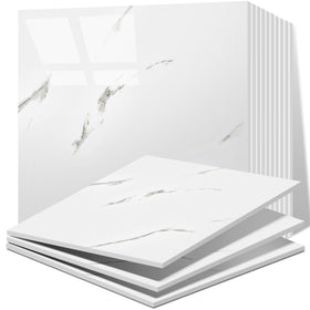 Vieshful marble backsplash tiles provide luxurious kitchen styling and easy cleaning.