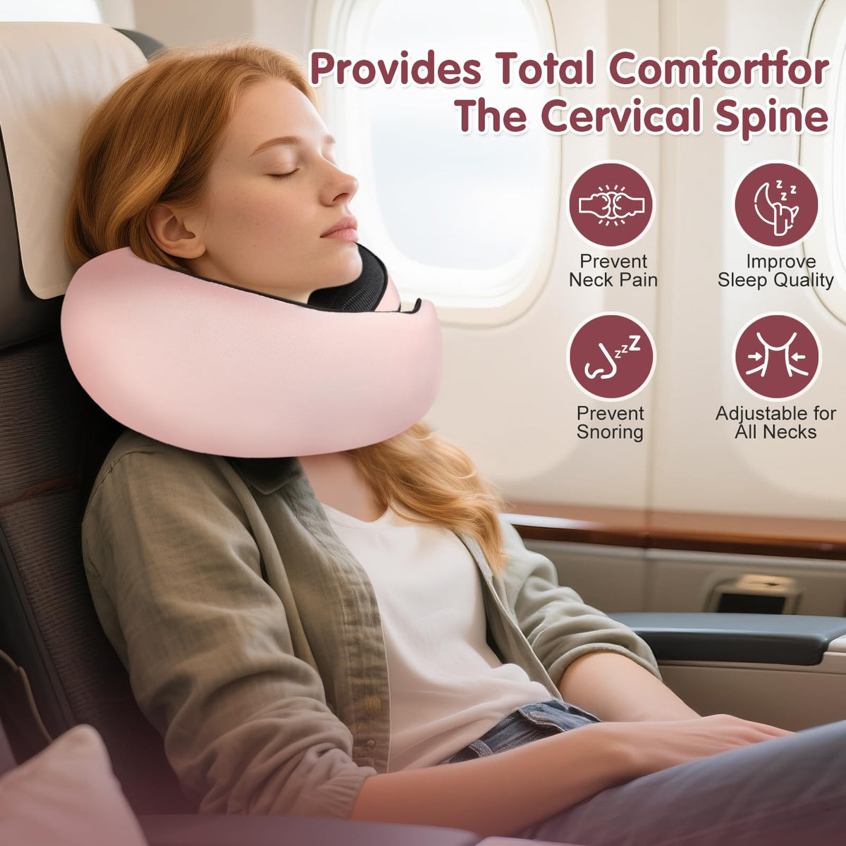 Vietora Eud travel neck pillow with eye mask holder for dark, restful travel.