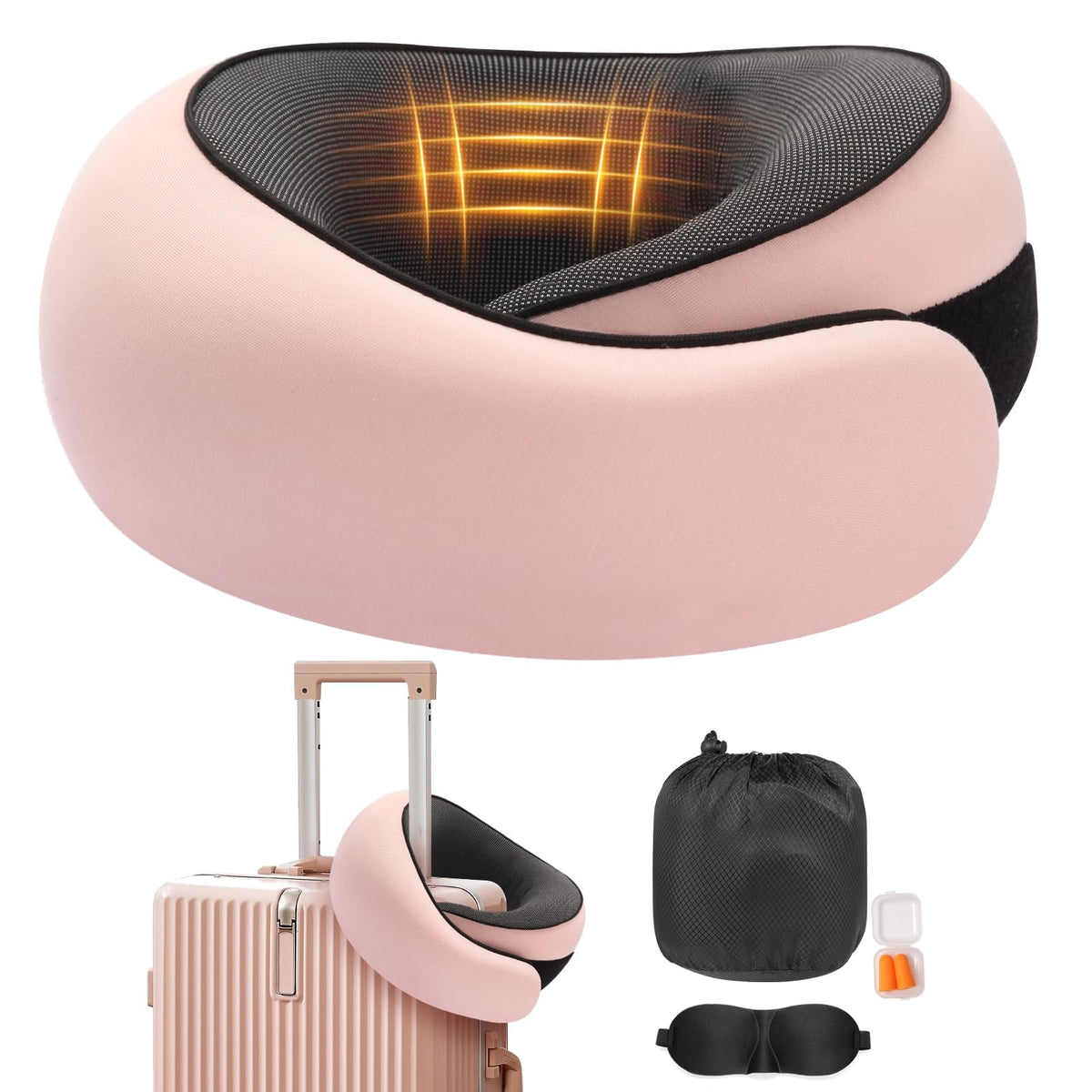 Vietora Eud travel neck pillow in-flight setup showing memory foam neck support.