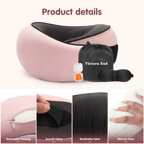 Vietora Eud travel neck pillow folded in carry pouch for compact packing.