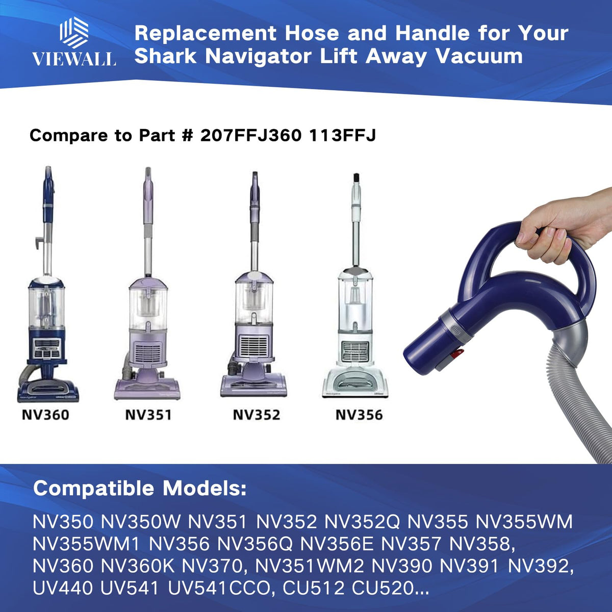 VIEWALL hose handle assembly close-up shows easy attachment and secure fit.