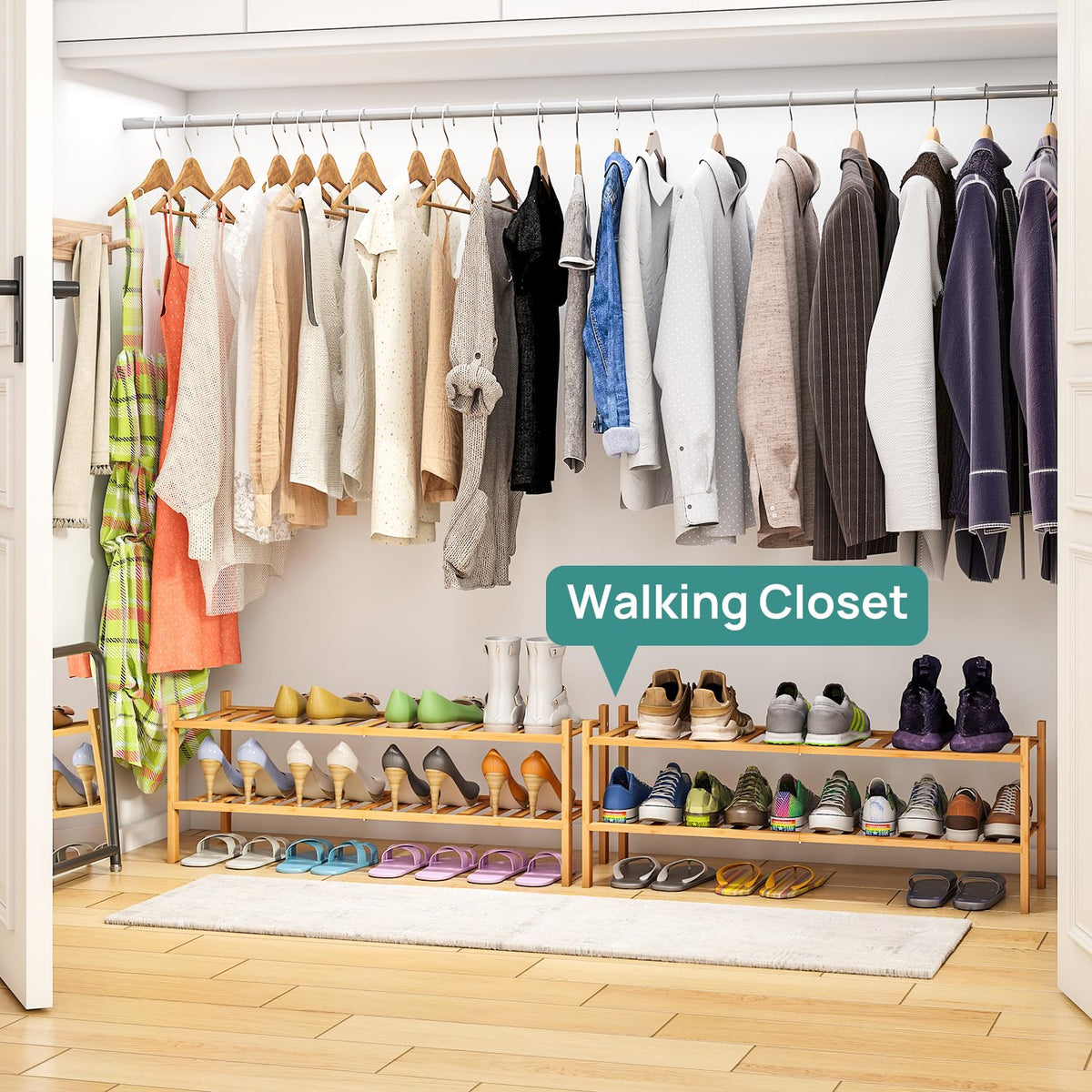 ViewCare 2-tier long shoe rack stackable design demonstrates flexible storage options.