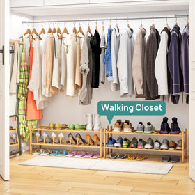 ViewCare 2-tier long shoe rack stackable design demonstrates flexible storage options.