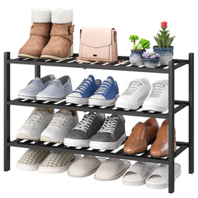Viewcare 3-Tier Black Bamboo Shoe Rack displaying organized entryway storage.