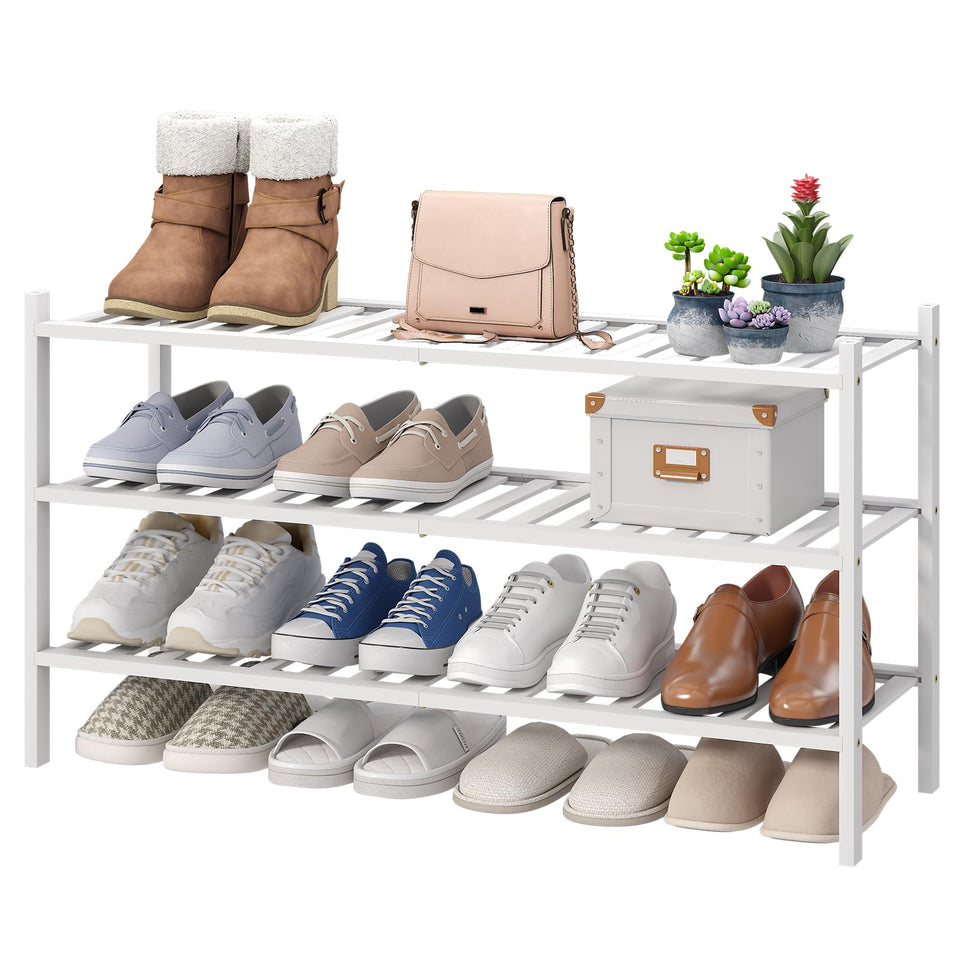 Viewcare 3-Tier Long Shoe Rack side view for compact entryway storage