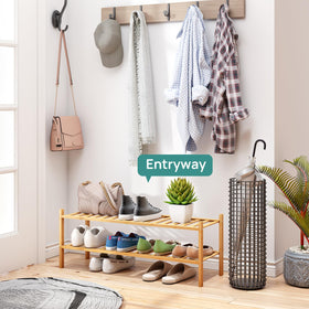 ViewCare bamboo long shoe rack shelf detail highlights smooth finish and sturdy construction.