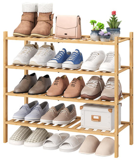 Viewcare 4-tier bamboo shoe rack in natural finish, space-saving entryway storage solution.
