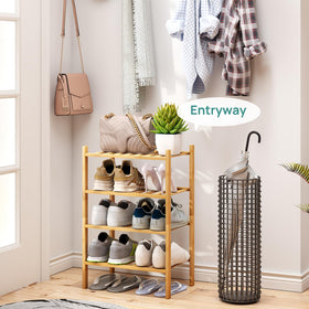 Viewcare bamboo shoe rack side view highlights natural finish for home decor