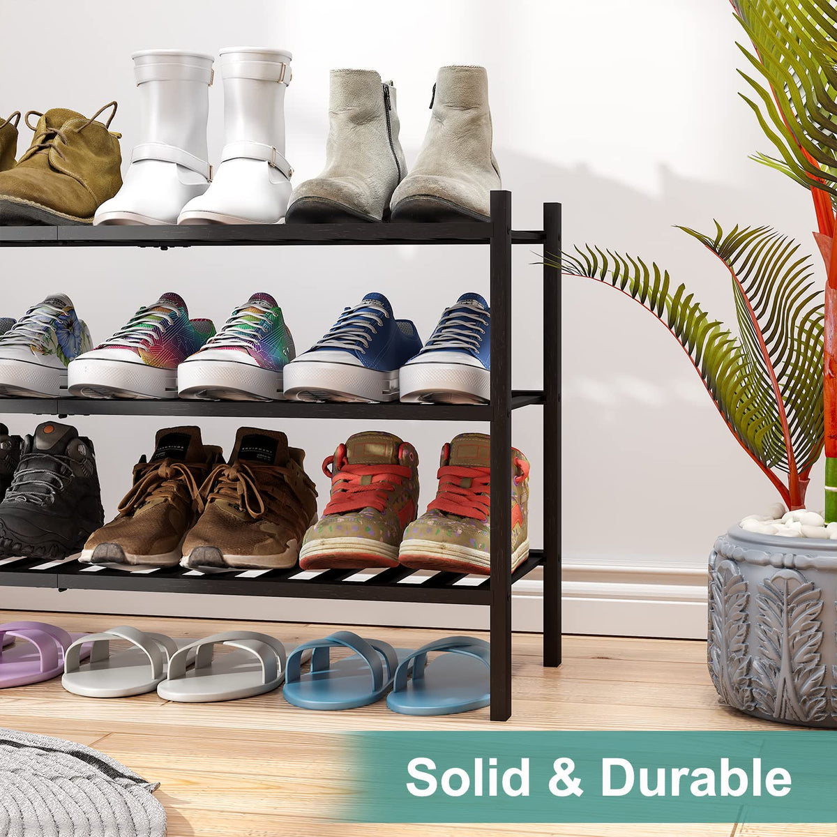 Viewcare bamboo shoe rack stackable design shows scalable storage for growing shoe collections
