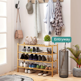 Viewcare bamboo shoe shelf blends with any decor while storing shoes neatly.