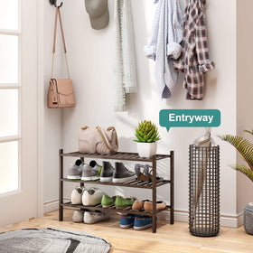 Viewcare stackable bamboo rack expands storage to fit more footwear.