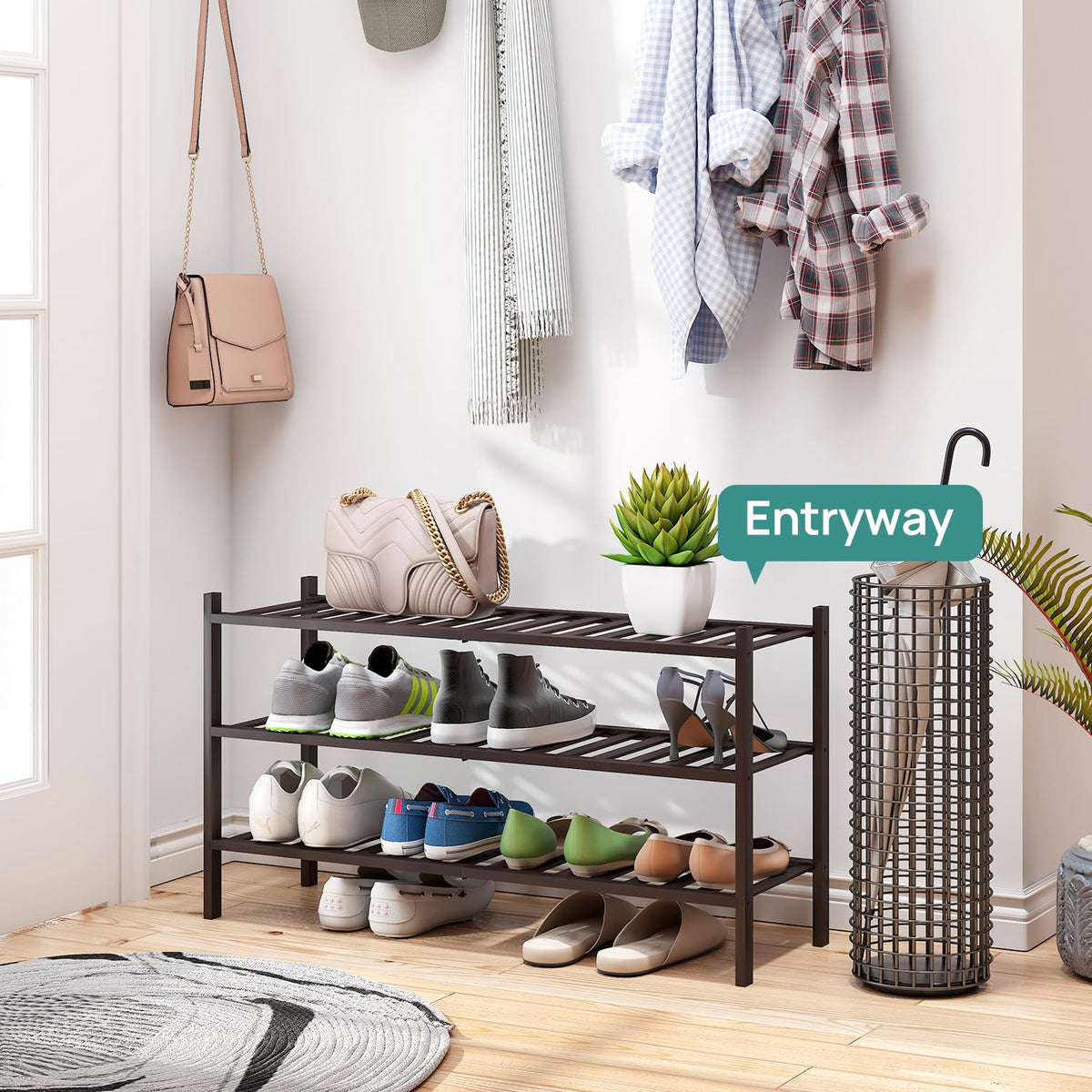 Viewcare stackable-shoe-shelf-three-tier provides flexible storage for growing shoe collections.