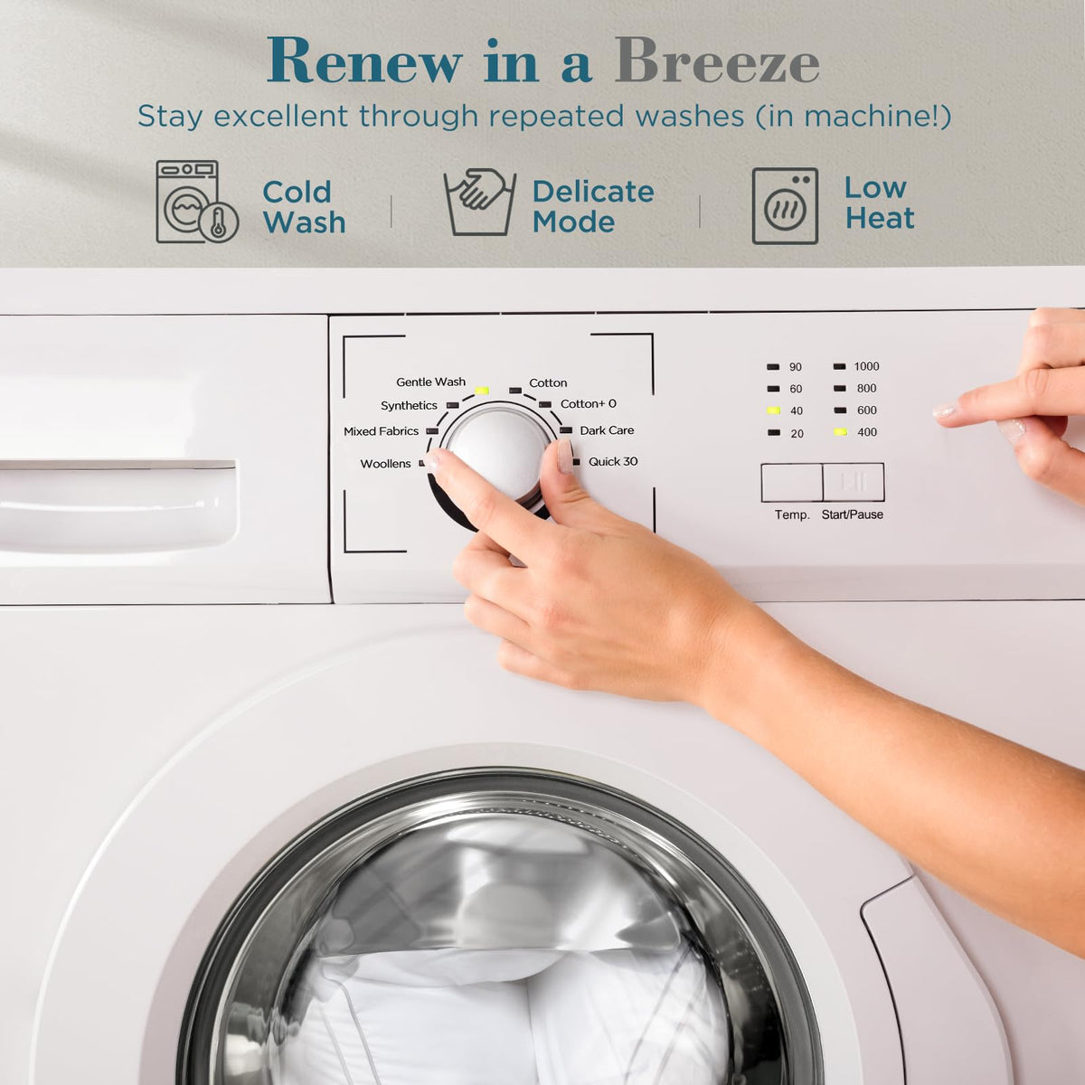 Viewstar bed pillows machine-washable label highlights easy care