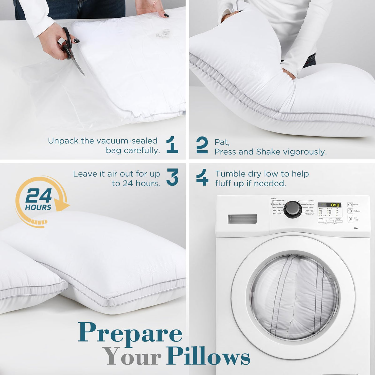 Viewstar bed pillows standard size 20x26 shown in a versatile setup