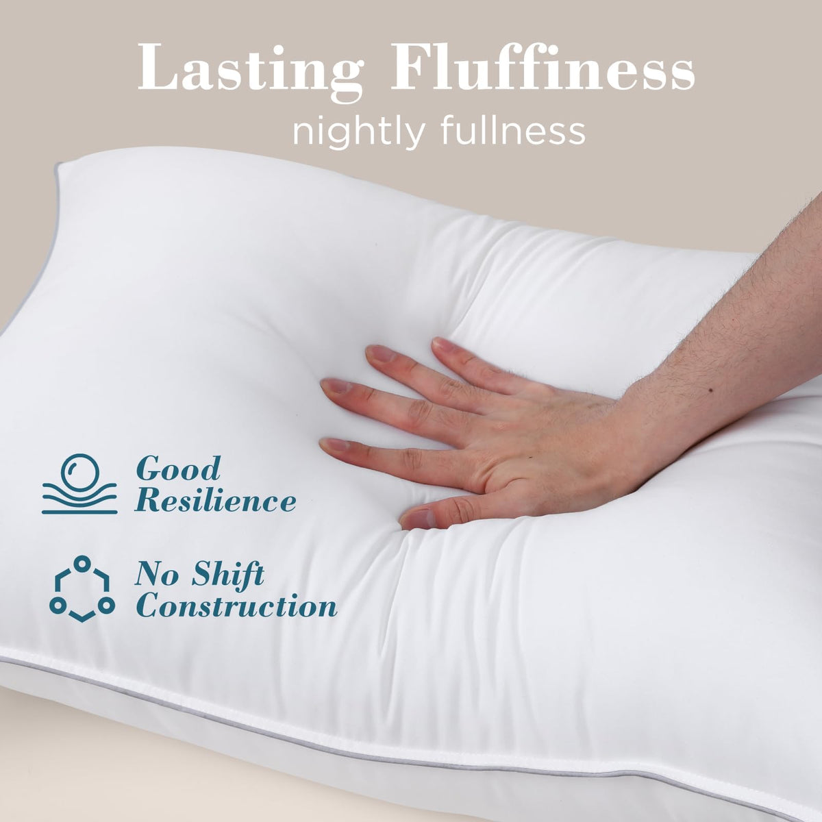 Viewstar pillows in washing machine illustrate easy-care maintenance.