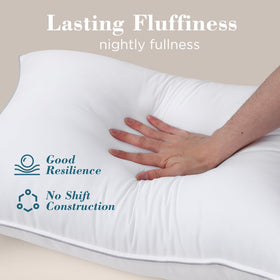 Viewstar pillows in washing machine illustrate easy-care maintenance.