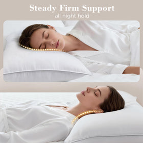 Viewstar queen pillows in bed with side sleeper demonstrating neck support.